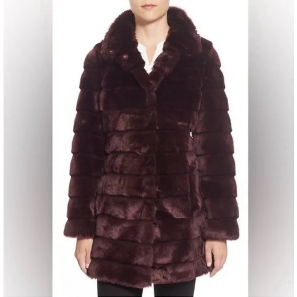Plush Burgundy Faux Fur Coat XS